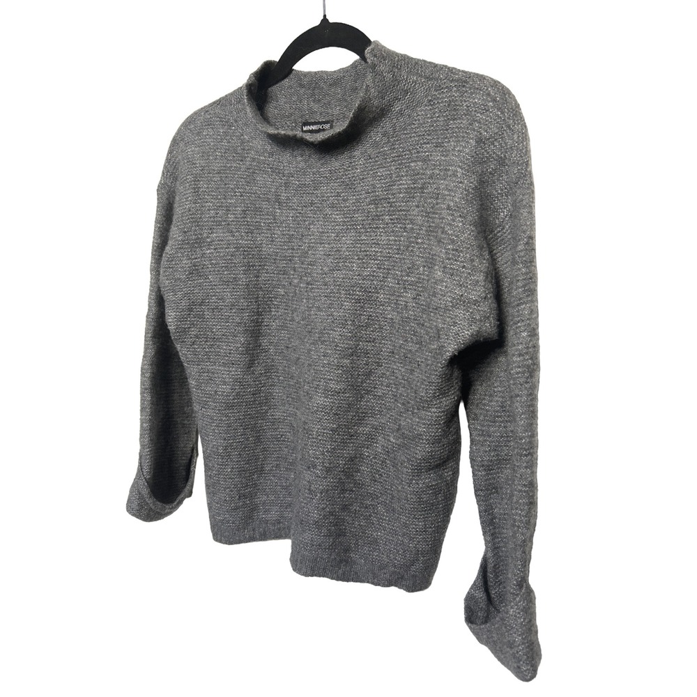 Minnie Rose Cashmere Silk Mock Neck Raw Cuff‎ Sweater Gray Women's Size L Grunge
